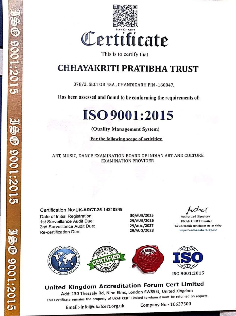ISO 9001 : 2015 Certificate
